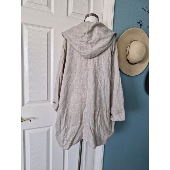 Yuvita Large 100% Linen Lagenlook Tunic Beige/Natural Hoodie Pockets Sz M/Lg - Picture 2 of 10